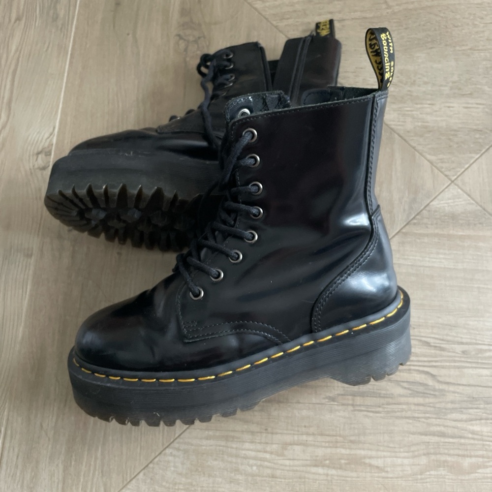 Dr. Martens Shiny Black Platform Combat Boots